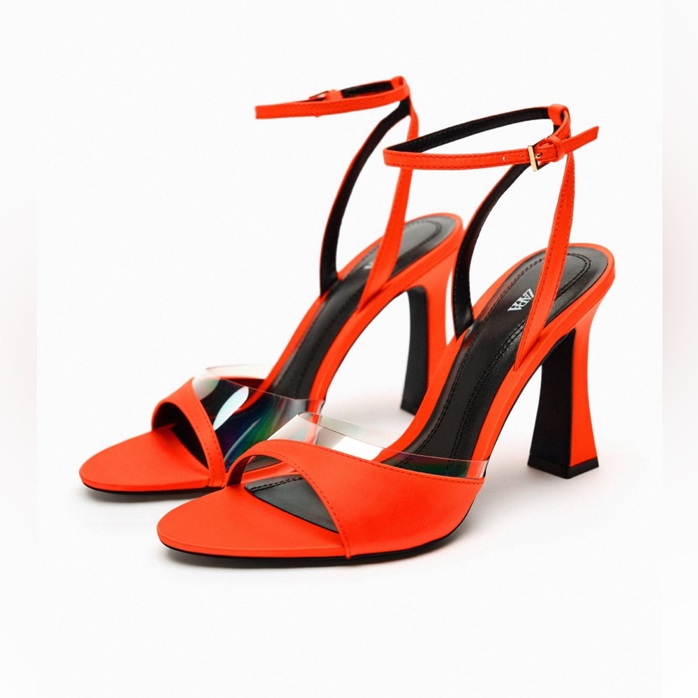 Zara heeled satin effect vinyl sandals